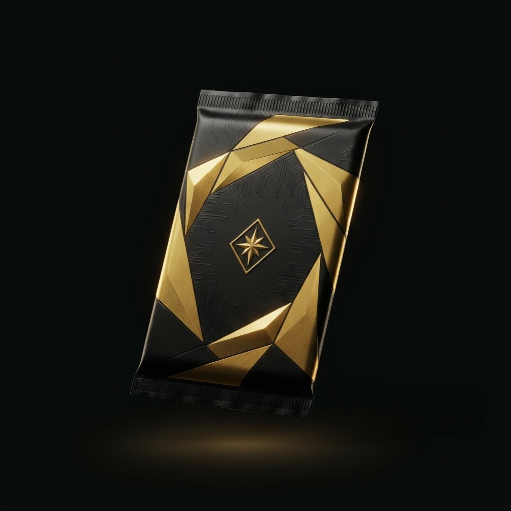 Zesto Sovereign eStock Pack — a matte-black booster pack with brushed-gold metallic foil facets