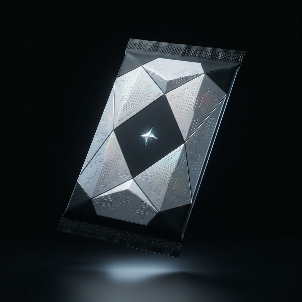 Zesto Apex eStock Pack — a matte-black booster pack with platinum-silver holographic foil facets